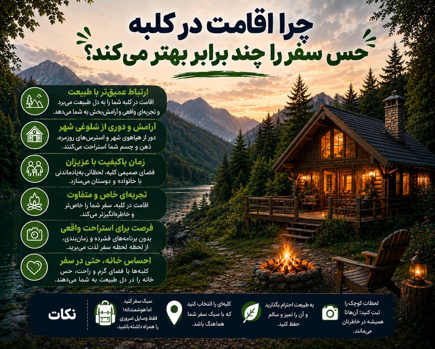 چرا اقامت در کلبه حس سفر را چند برابر بهتر می‌کند؟