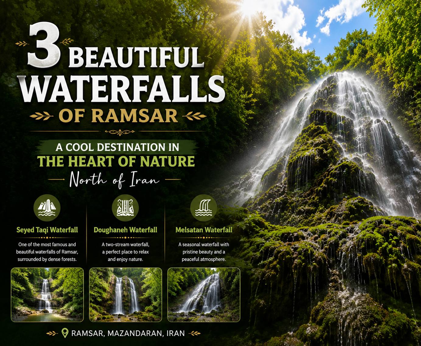 ۳ Beautiful Waterfalls in Ramsar